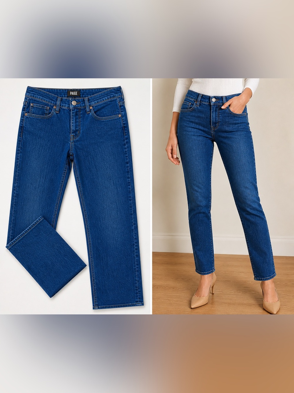 PAIGE Normandie Slim Straight Blue Jeans Women's 31‎ Classic Mid Rise Fit